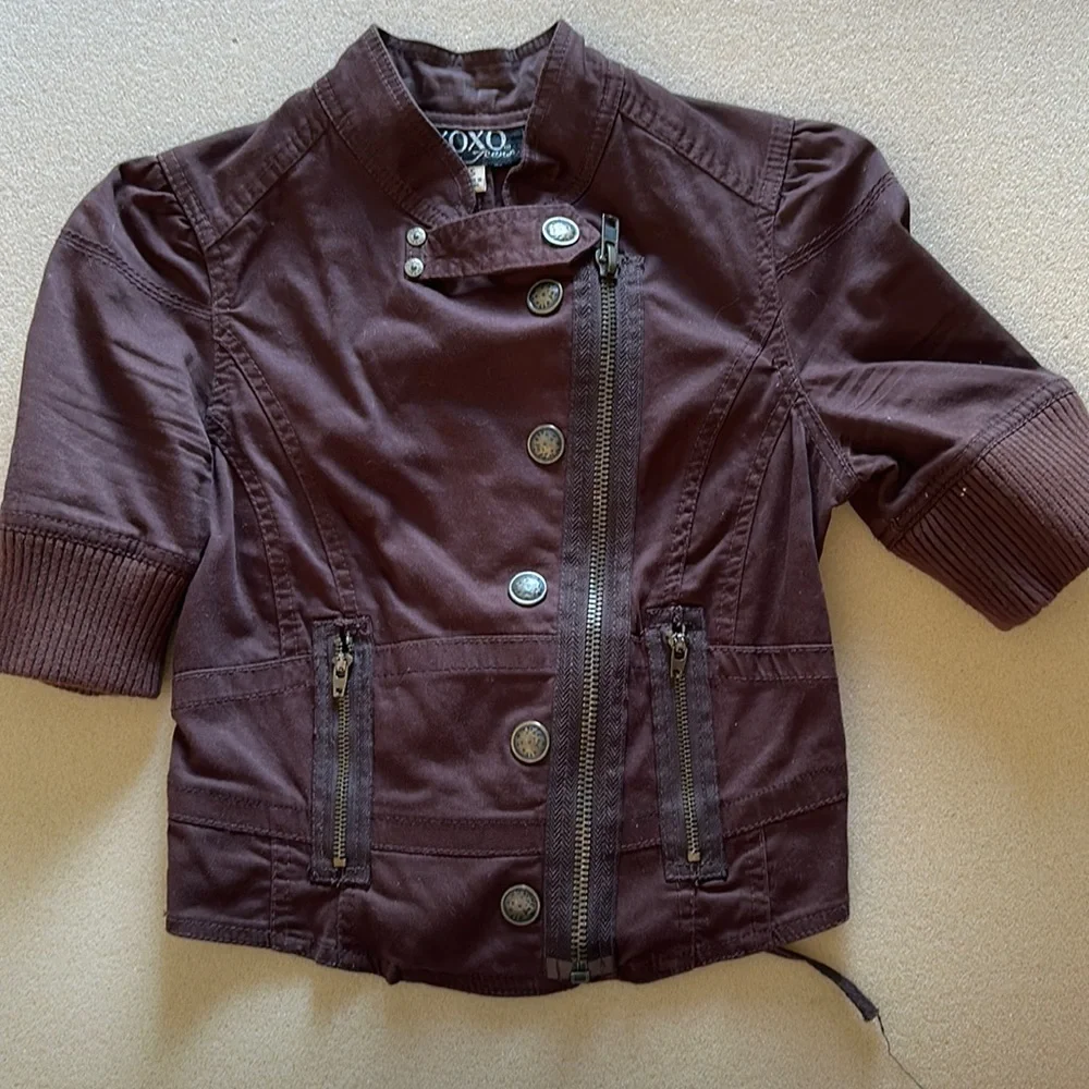 XOXO Cropped Button Up Zipped Brown Jacket (Small) - Picture 1 of 9